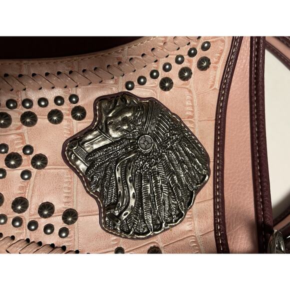 Montana West Designer Leather Studded Purse Native American‎ Chief Very Clean - Picture 7 of 9